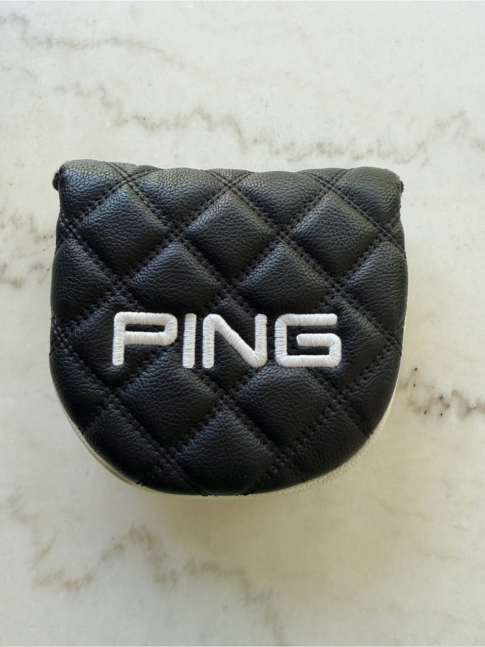 PING Mallet Putter Headcover Black Quilted White Logo Golf Club Cover